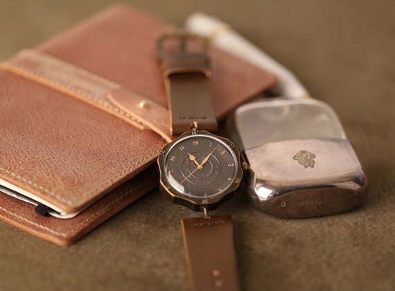 Vintage Handmade Wrist Watch with Handstitch Leather Band